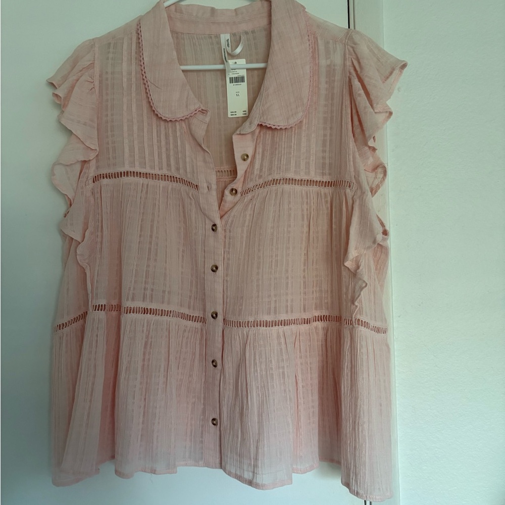 Anthropologie Pink Ruffled Women's Pajama Top XL
